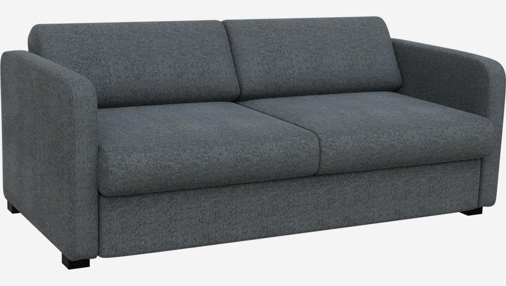 Sofá-cama de tecido de 3 lugares com braços finos e ripas - Azul cinza