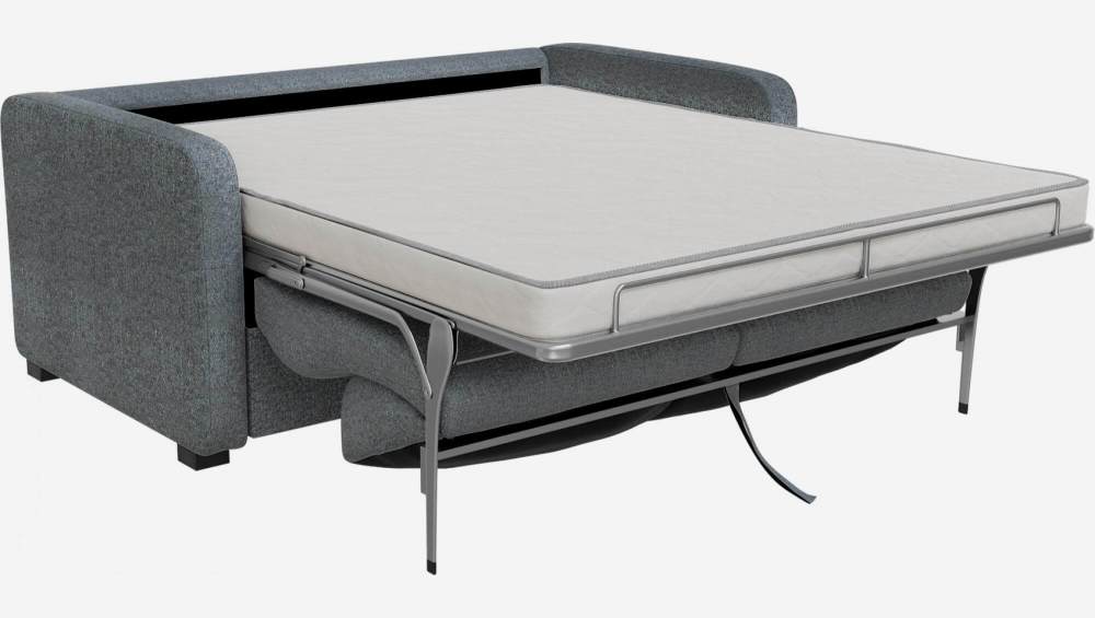 Sofá-cama de tecido de 2 lugares com braços finos e ripas - Azul cinza
