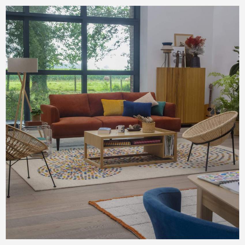 Hoekbank met loungedeel links van fluweel– Terracotta