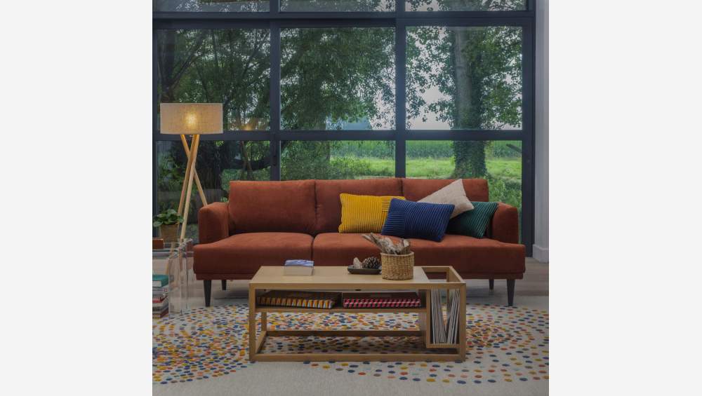 Hoekbank met loungedeel links van fluweel– Terracotta