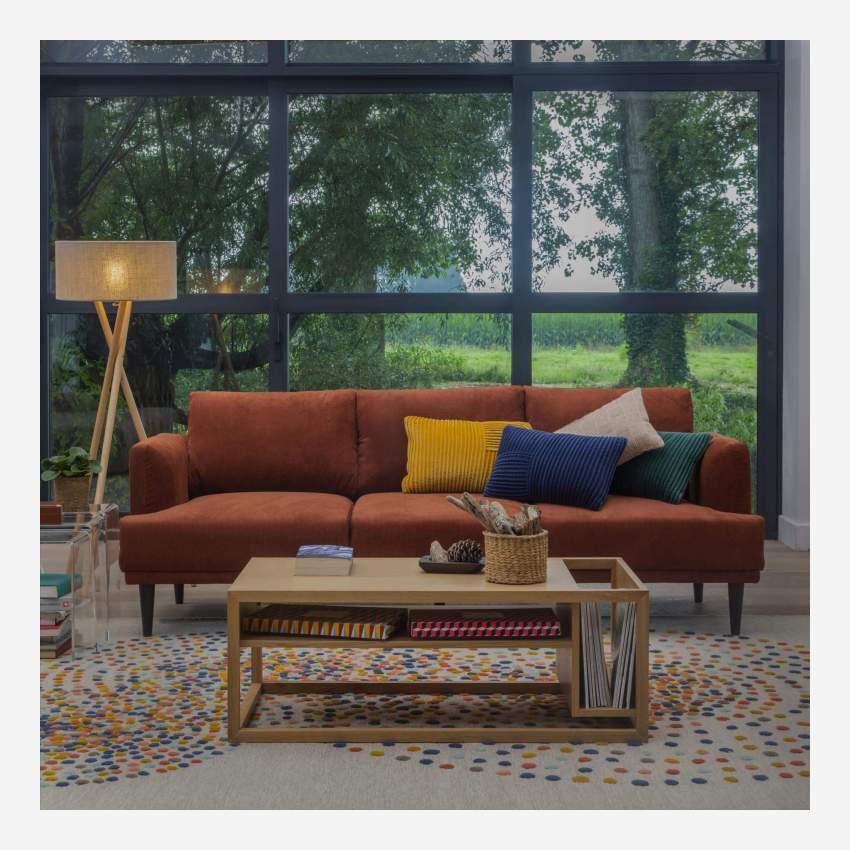 Hoekbank met loungedeel rechts van fluweel– Terracotta 