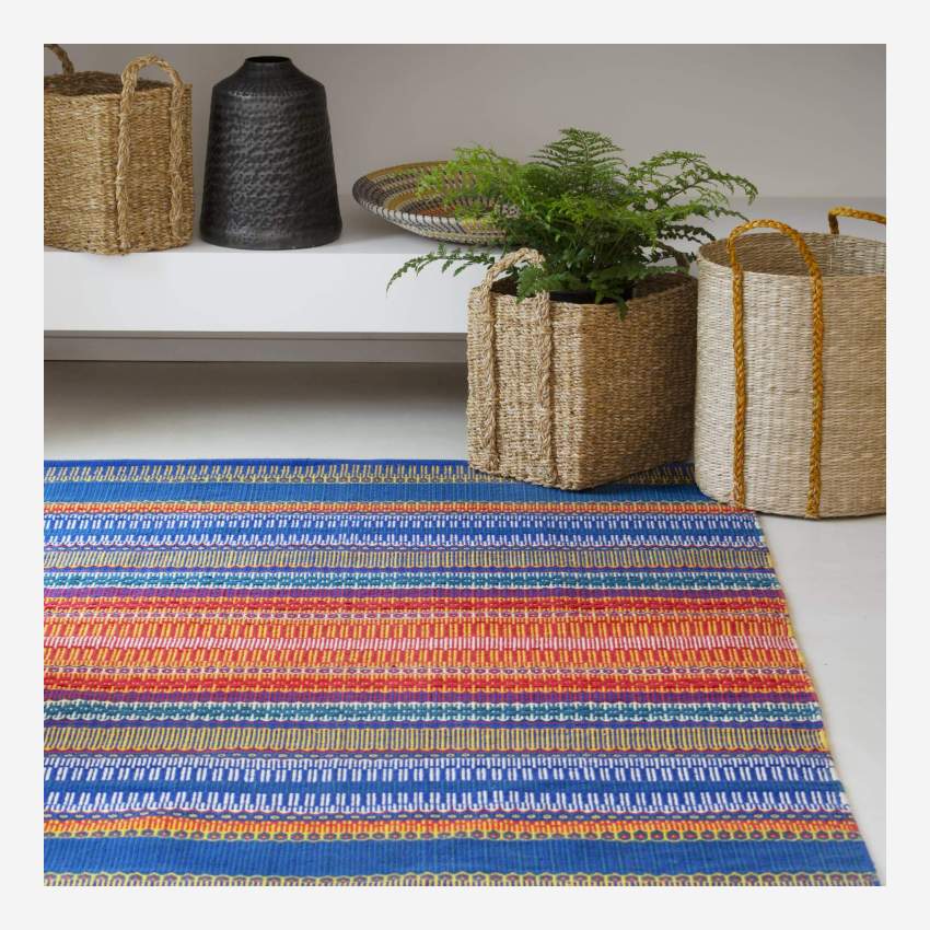 Handgewebter Teppich aus Baumwolle - 170 x 240 cm - Orange und Blau