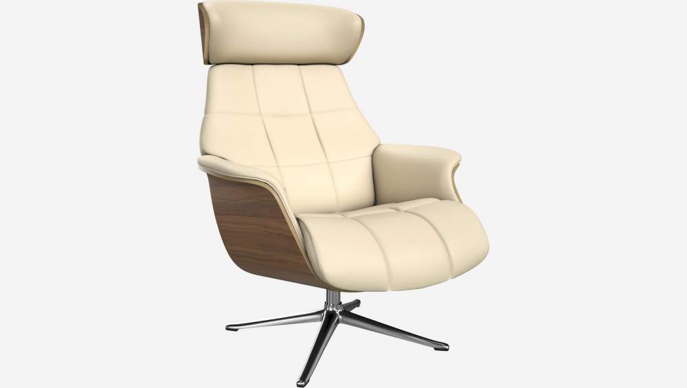 Sessel aus Nussbaum und Savoy-Leder - Alabasterweiß - Aluminiumfuß