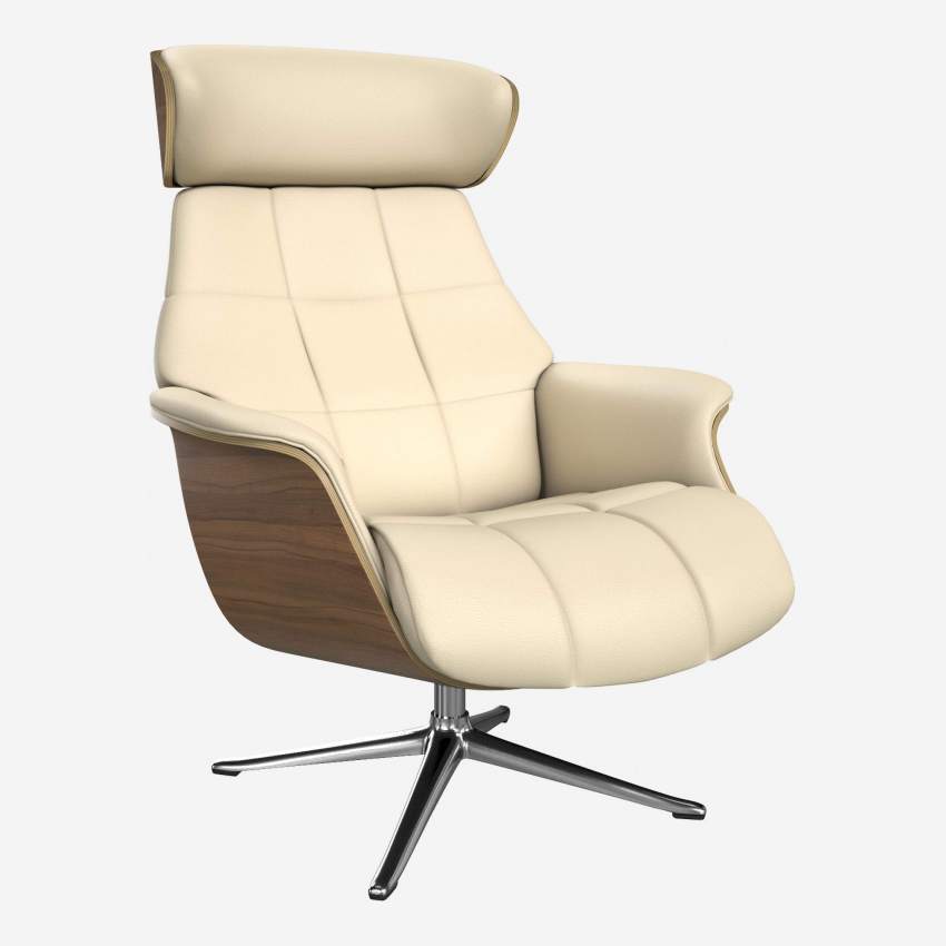 Sessel aus Nussbaum und Savoy-Leder - Alabasterweiß - Aluminiumfuß