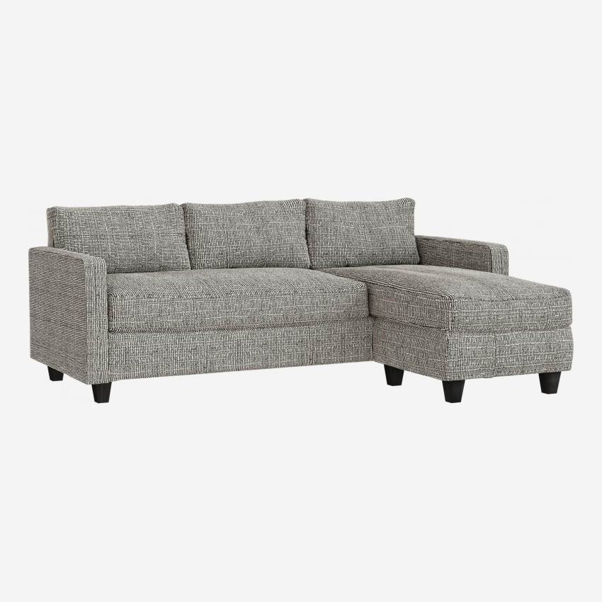 3-Sitzer-Sofa mit Ecke rechts aus italienischem Stoff - Grau meliert - Schwarze Füße