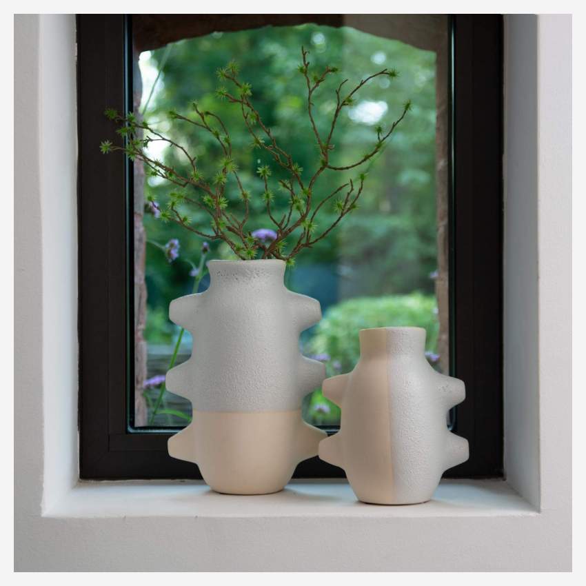 Vaas van aardewerk - Grijs en wit - 16 x 23 cm