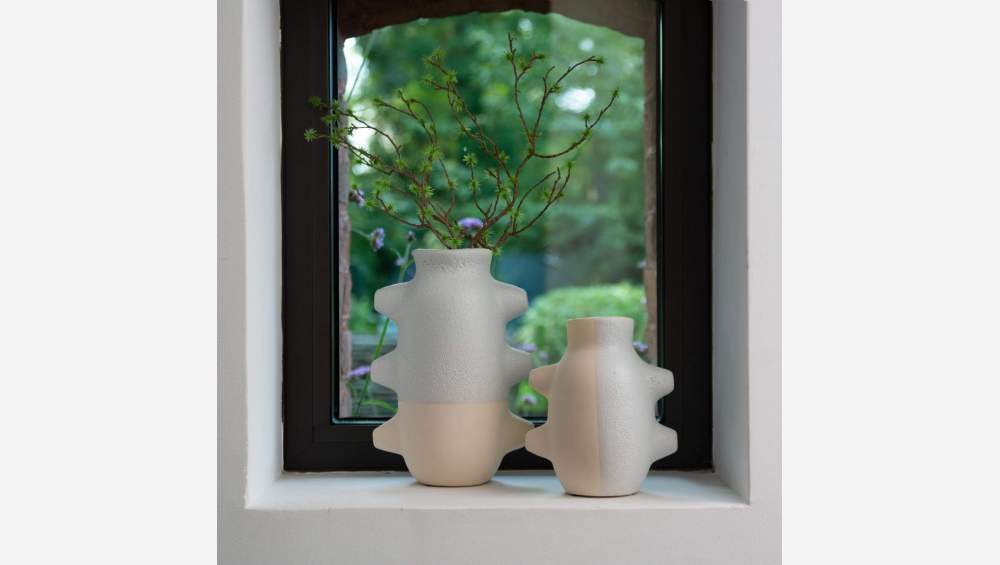 Vase en faïence - Gris et blanc - 14 x 16 cm