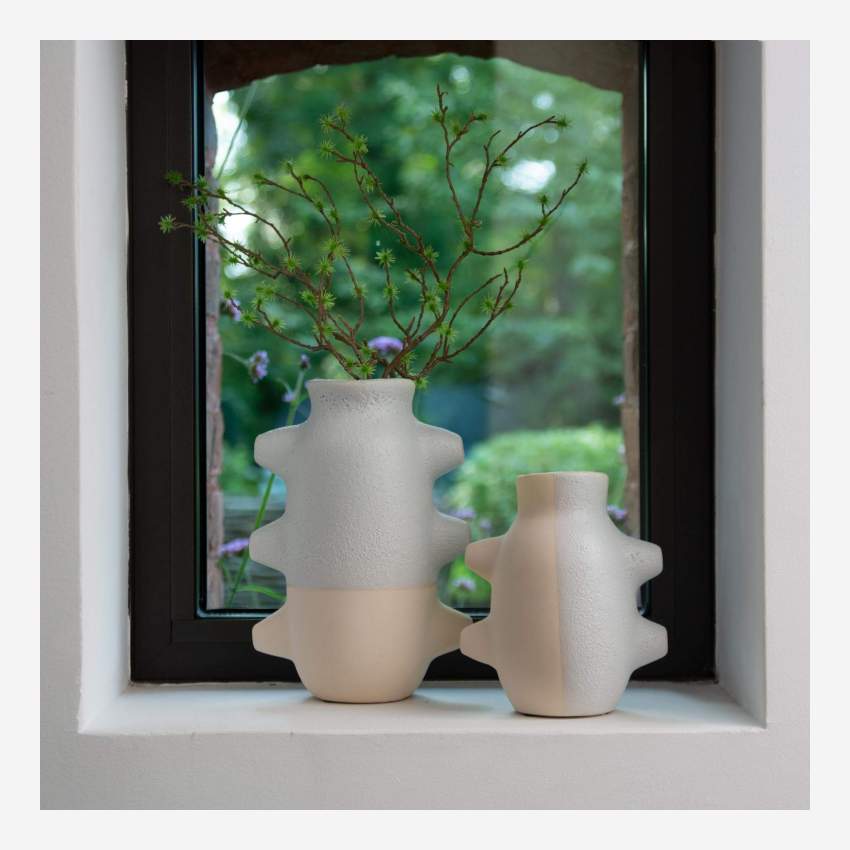 Vase aus Fayence - Grau und Weiß - 14 x 16 cm