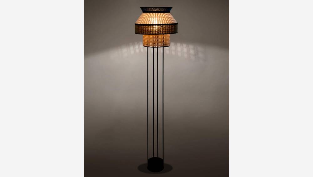 Staanlamp van rieten stokken en metaal - 42 x 143 cm - Zwart