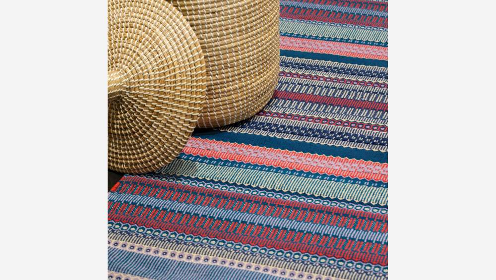 Alfombra de algodón tejida a mano - 75 x 180 cm - Rojo y azul
