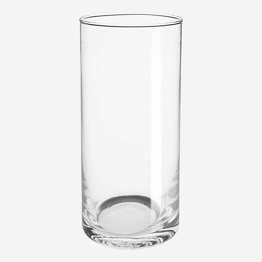 Jarrón cilíndrico de vidrio - 10 x 22 cm - Transparente