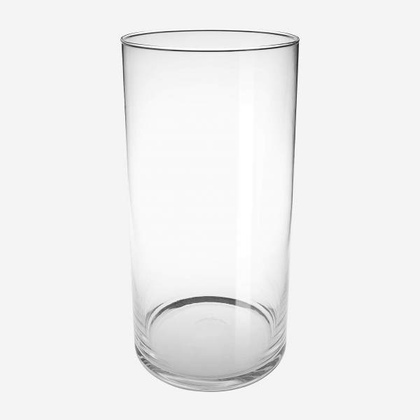 Jarrón cilíndrico de vidrio - 16 x 32 cm - Transparente
