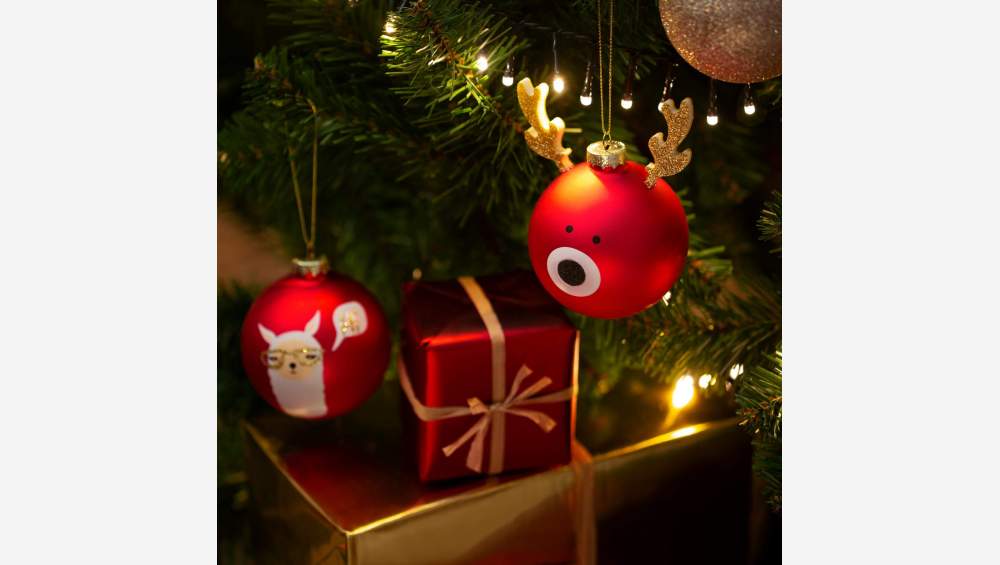 Decoração de Natal - Bola rena de vidro para pendurar - Vermelho