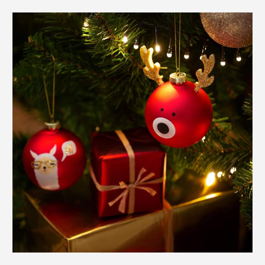 Decoração de Natal - Bola rena de vidro para pendurar - Vermelho