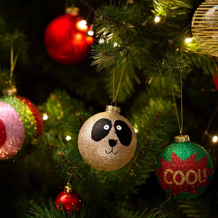 Décoration de Noël - Boule panda en verre à accrocher - Doré
