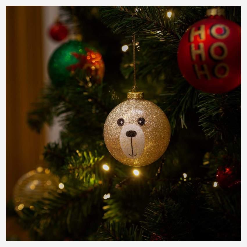 Weihnachtsschmuck - Bären-Kugel aus Glas zum Aufhängen - Goldfarben