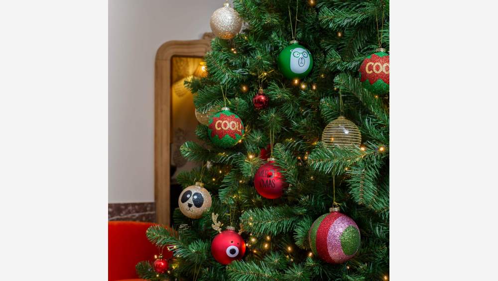 Kerstdecoratie - Bal “Merry Christmas” van glas om op te hangen - Rood
