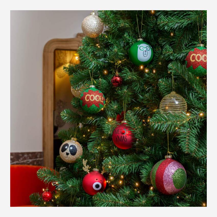 Kerstdecoratie - Bal “Merry Christmas” van glas om op te hangen - Rood