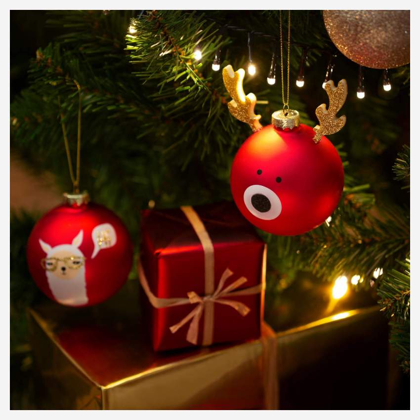 Decoración navideña - Bola de vidrio con llama - Roja