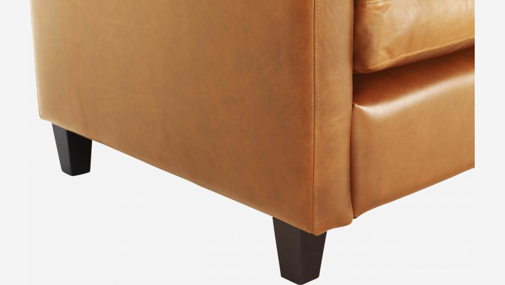 Kompaktsofa aus Leder - Cognacbraun - Schwarze Füße