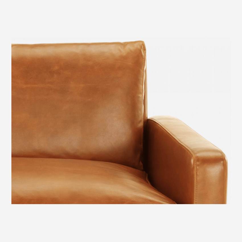 Canapé compact en cuir - Cognac - Pieds noirs