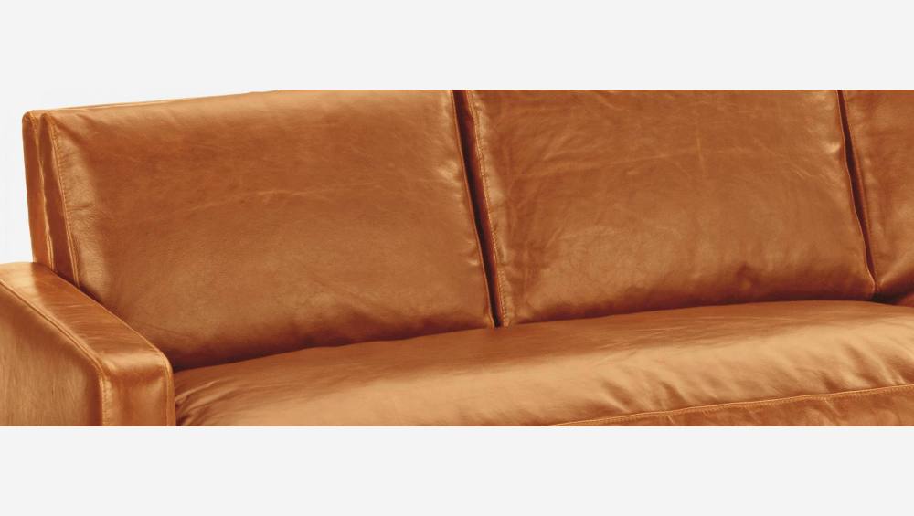 Canapé d'angle 2 places en cuir - Cognac - Pieds noirs