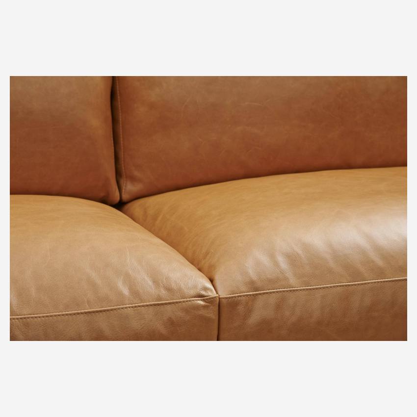 3-Sitzer-Sofa aus Leder - Cognacbraun - Schwarze Füße