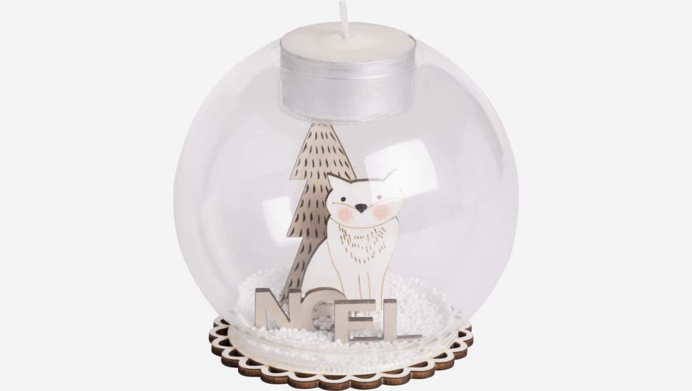 Décoration de Noël - Bougeoir en verre avec décor ours en bois