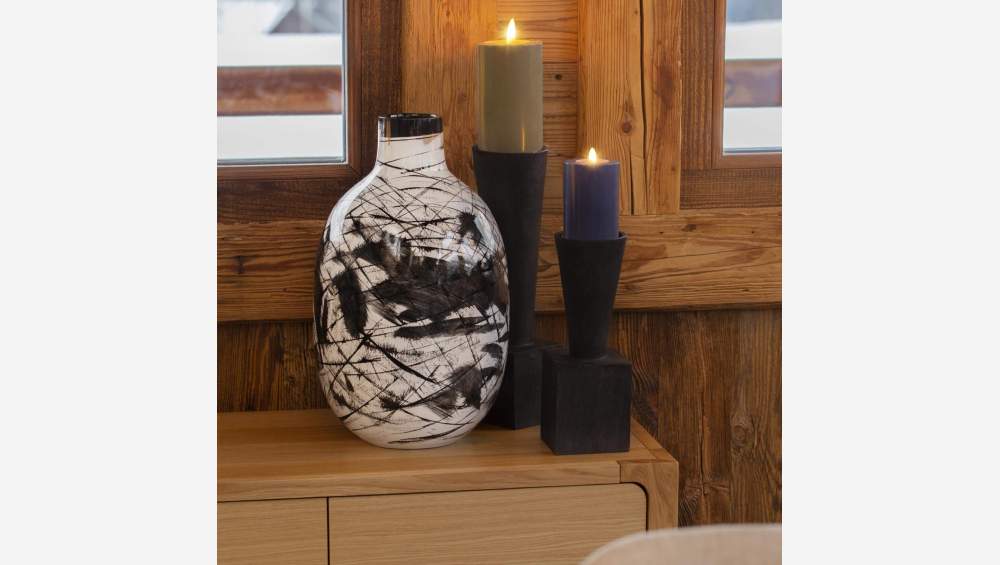 Kerzenständer aus Holz - 38 cm - Schwarz