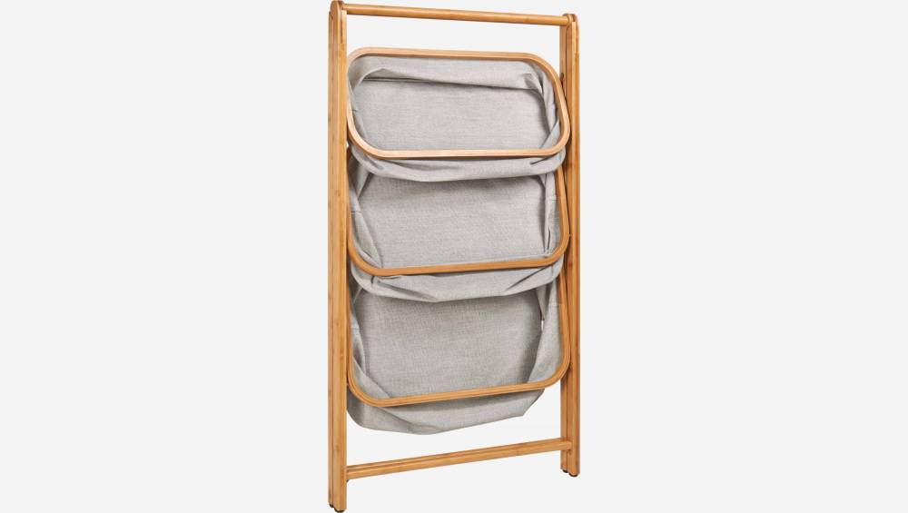 Etagère 3 paniers en bambou et tissu - Gris