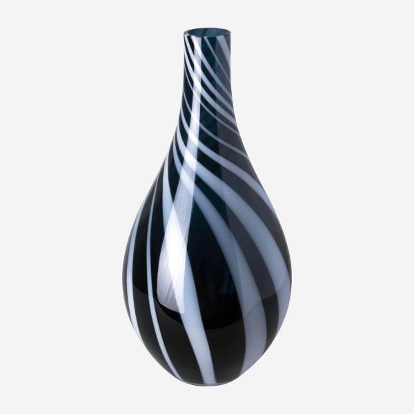 Vase en verre soufflé - 14,5 x 30 cm - Bleu nuit et blanc