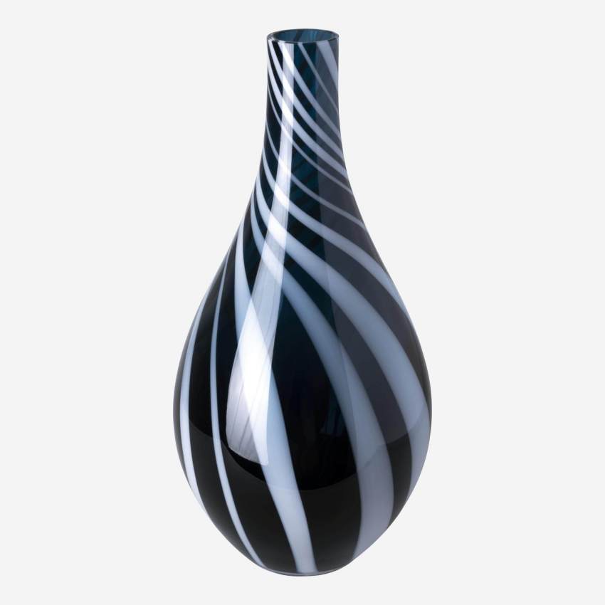 Vaas van geblazen glas - 14,5 x 30 cm - Nachtblauw en wit