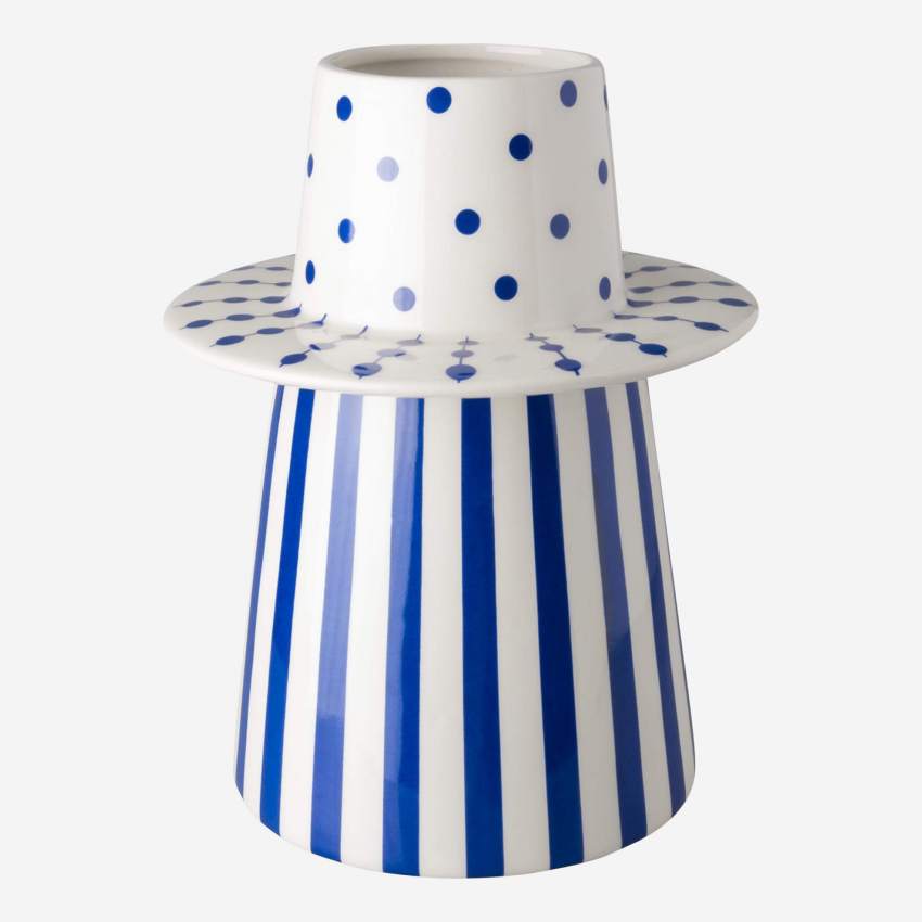 Vaso in ceramica - 19 x 24,5 cm - Motivo a linee e punti blu