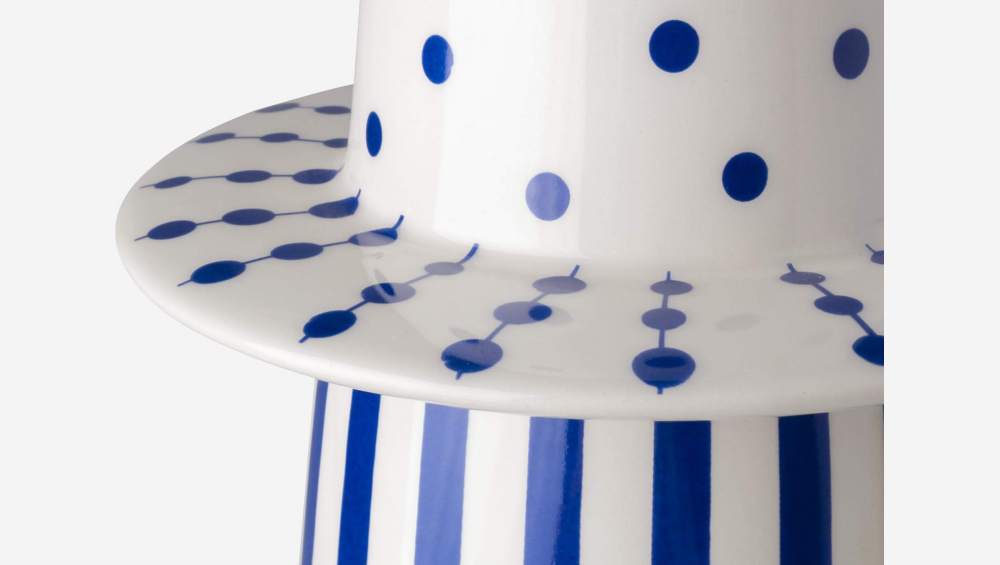 Vase en céramique - 19 x 24,5 cm - Motif lignes et points bleus