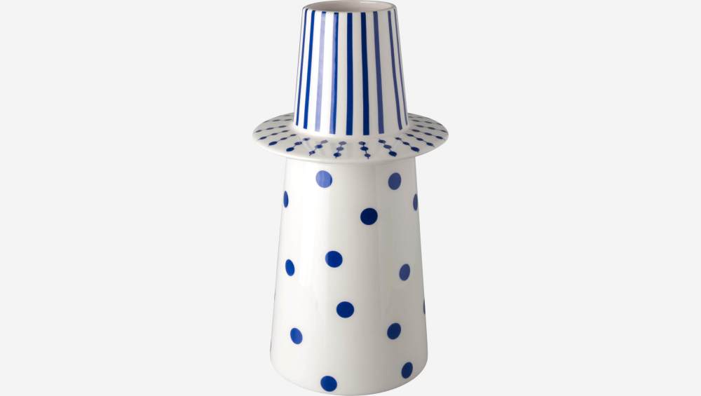 Vase aus Keramik - 17 x 31,5 cm - Blaues Streifen- und Punktemuster