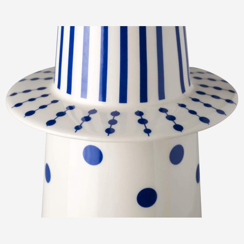 Vaso in ceramica - 17 x 31,5 cm - Motivo a linee e punti blu