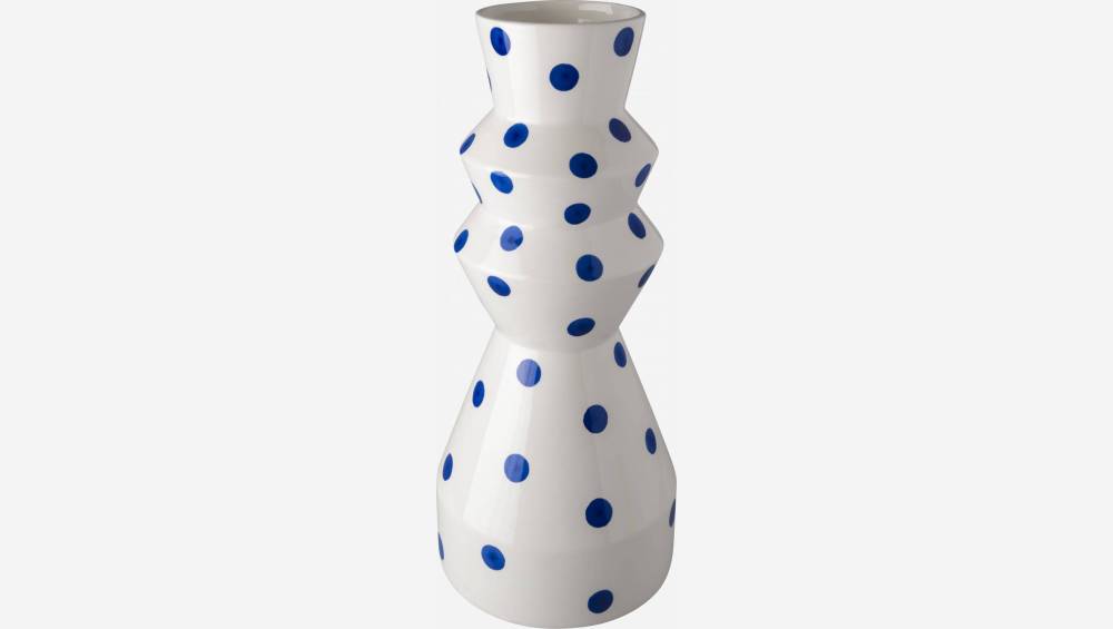Vaso in ceramica - 16,9 x 38 cm - Motivo a punti blu