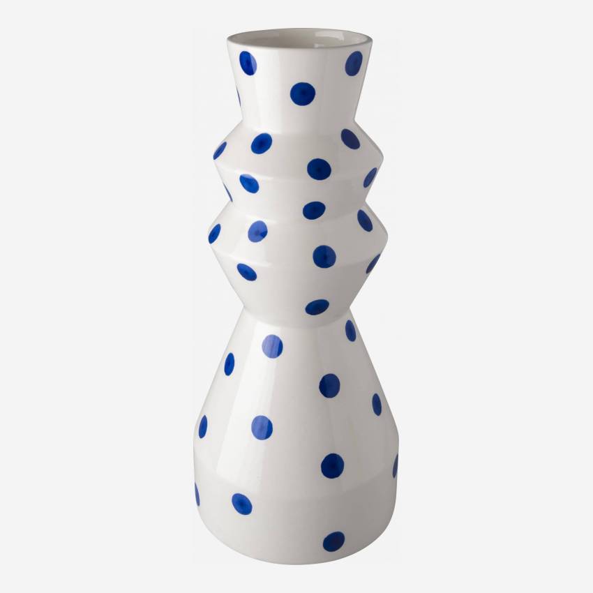 Vase aus Keramik - 16,9 x 38 cm - Blaues Punktemuster