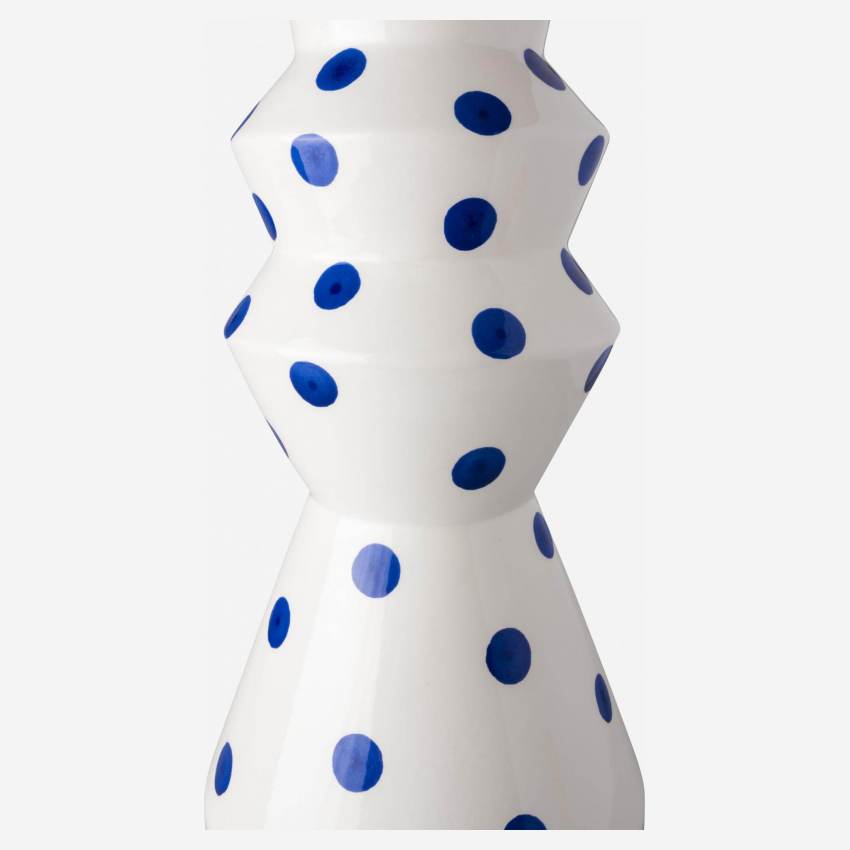 Vase en céramique - 16,9 x 38 cm - Motif points bleus