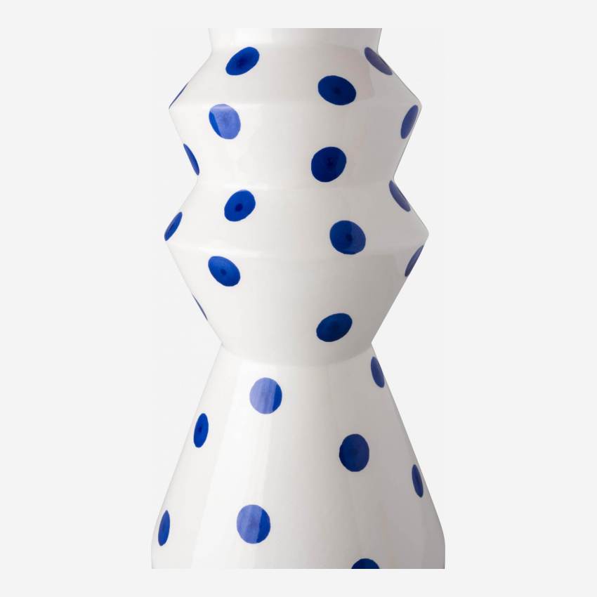Vaso in ceramica - 16,9 x 38 cm - Motivo a punti blu