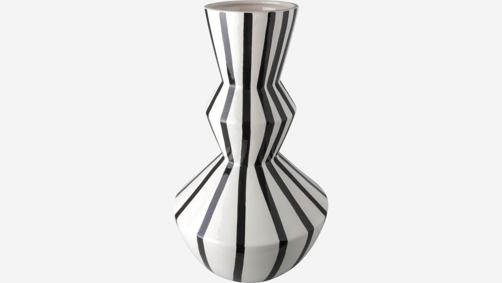 Vase aus Keramik - 23,5 x 38 cm - Schwarzes Streifenmuster