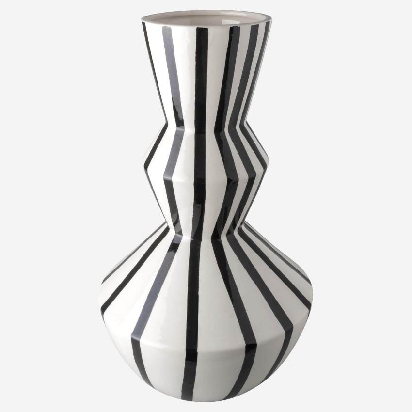 Vase en céramique - 23,5 x 38 cm - Motif lignes noires
