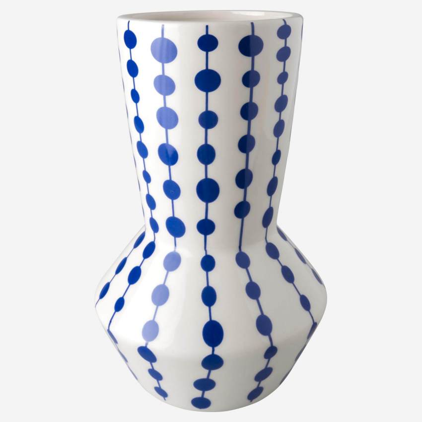 Vase en céramique - 13 x 21,5 cm - Motif points bleus