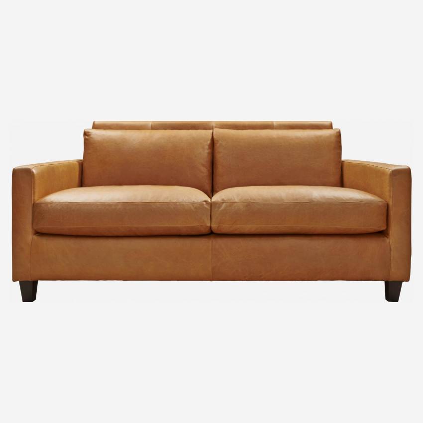 2-Sitzer-Sofa aus Leder - Cognacbraun - Schwarze Füße