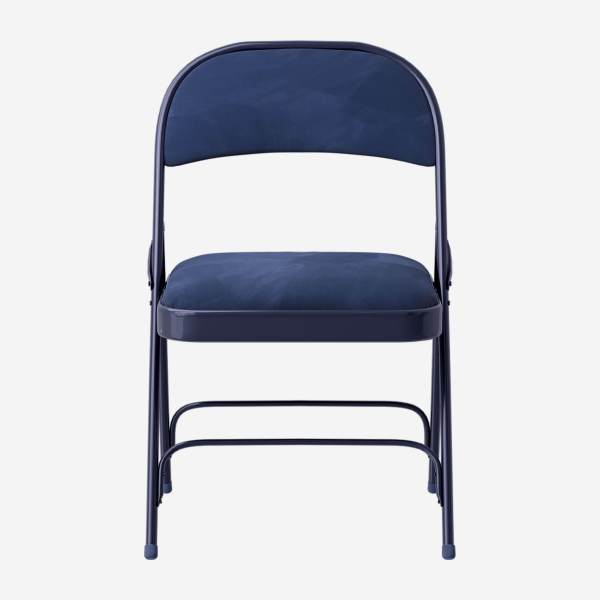 Lot de 4 chaises pliantes en acier laqué et tissu - Bleu nuit