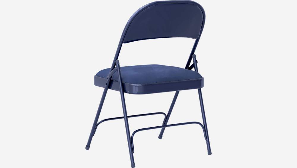 Lot de 4 chaises pliantes en acier laqué et tissu - Bleu nuit