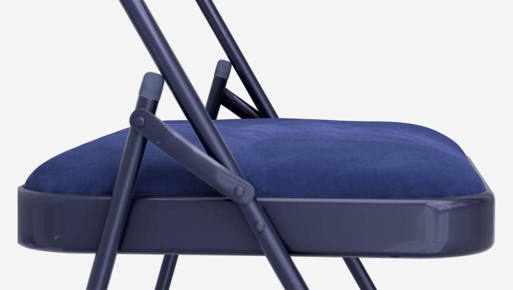 Lot de 4 chaises pliantes en acier laqué et tissu - Bleu nuit