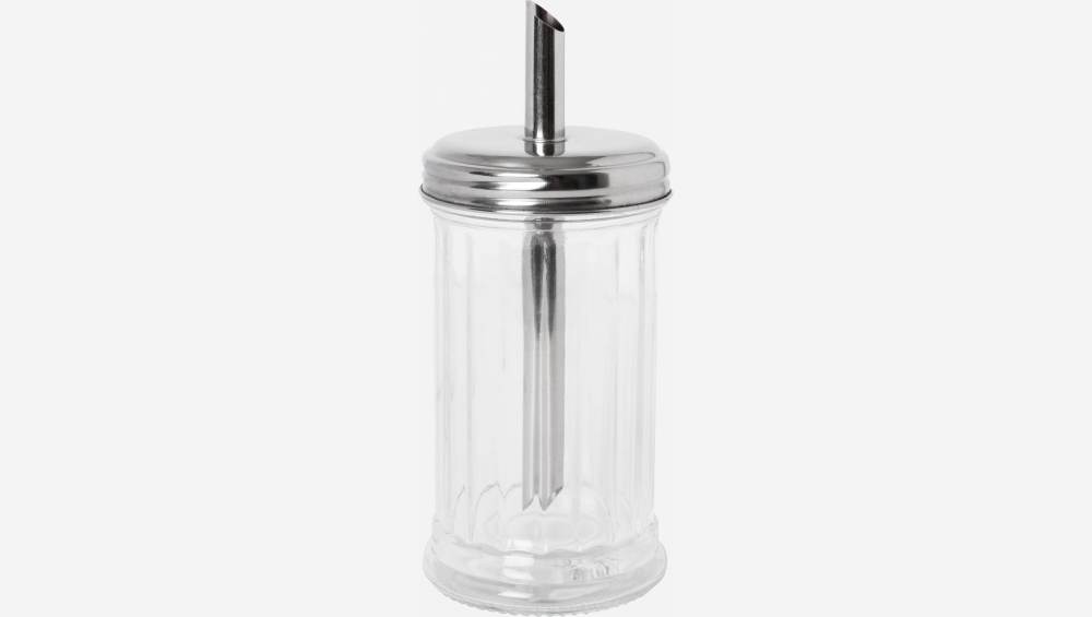 Açucareiro com doseador em vidro e metal - Transparente