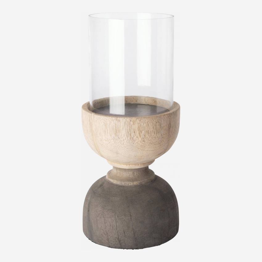 Photophore en verre avec base en bois - 30 cm