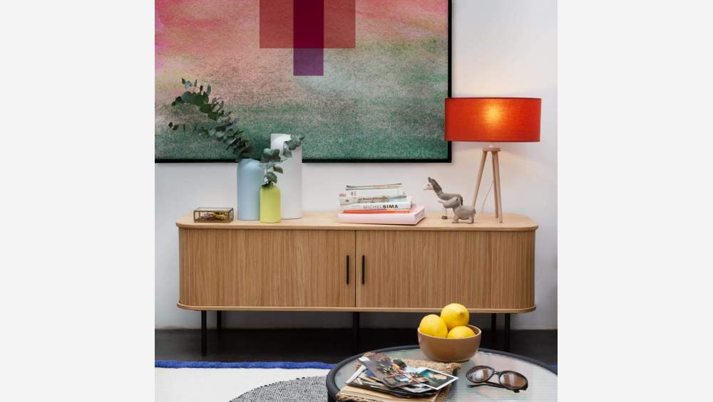 TV-Möbel aus Eiche mit Schiebetüren - Naturfarben